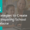A teacher assists a student at a laptop, with text overlaid on the image: "3 Strategies to Create an Inspiring School Website"