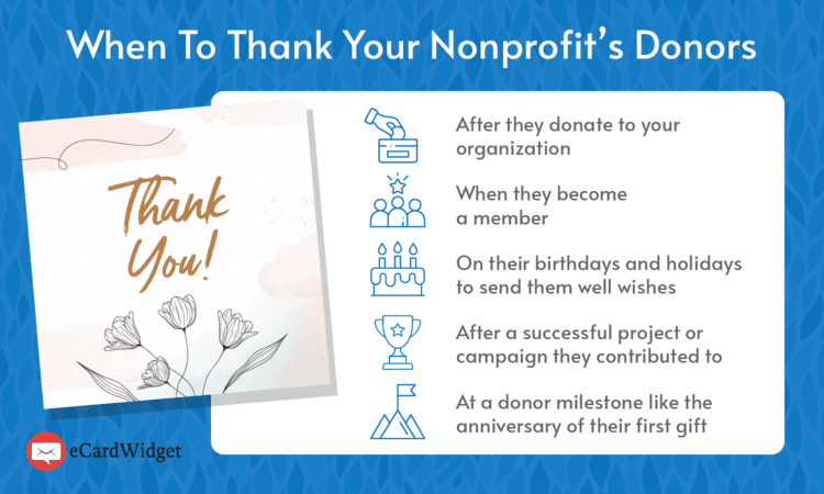 A list of times when a nonprofit, such as a school, should thank its donors, written out below.
